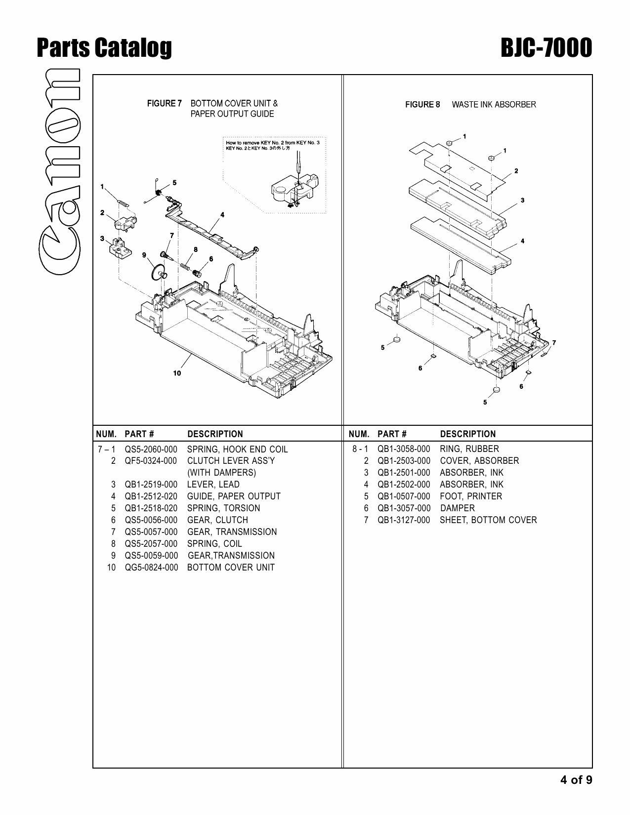 Canon BubbleJet BJC-7000 Parts Catalog Manual-4